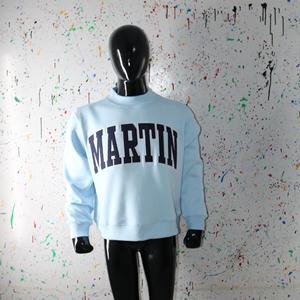 MARTIN SKY BLUE <b>Mock</b> <b>Neck</b> Sweatshirt 100% NAVY BLUE Applique Embroidery wide <b>neck</b> Sweatshirt Finer Threads - Product Image 1