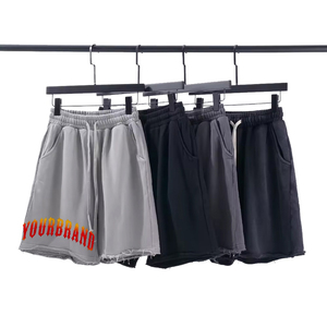 Shorts personnalisés pour hommes en molleton bouclette, effet délavé soleil, coton épais, style streetwear vintage, déchirés et délavés à l'acide - Product Image 3