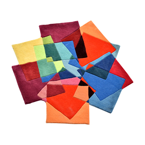 Tapis de luxe moderne en laine tuftée à la main, motifs géométriques abstraits, formes superposées colorées, à poils ras, doux, sculpté en 3D - Product Image 5