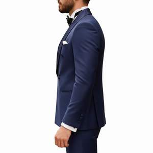 Costume homme bleu marine à double boutonnage, smoking professionnel, design personnalisé, costumes de mariage pour les mariés - Product Image 4