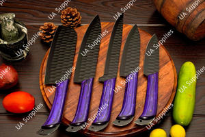 Juego de Cuchillos de Chef de Acero Inoxidable de 5 Piezas, Recubiertos de Óxido, Hechos a Mano, Extra Afilados, con Mango de Madera Pakka de Colores, Agarre Cómodo, Venta al Por Mayor OEM/ODM - Product Image 5