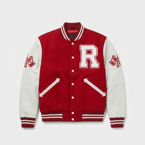 Unisex Fashion Letterman Jacket <b>Wool</b> Blend Body Faux Leather Sleeves Embroidered Patch Casual Winter Jacket - Product Image 1