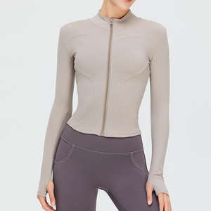 Veste de sport légère à fermeture éclair, manches longues, col montant, veste de yoga courte, coupe ajustée athlétique - Product Image 2