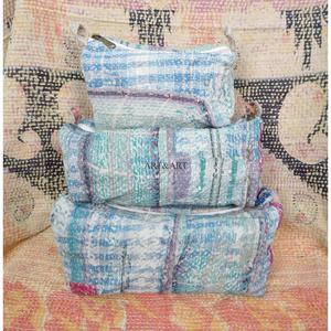 Vintage Kantha Print Cotton <b>Pouches</b> Set of 3 with Zipper Closure Large Size for Travel & Cosmetic Storage - Product Image 6