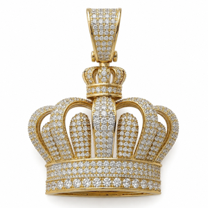 18K Gold Full Iced Out Diamond Crown Pendant Hip Hop King <b>Necklace</b> Lab Grown Pave Custom - Product Image 4
