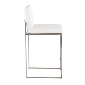 Contemporary Fuji High <b>Back</b> Counter <b>Stool</b> Stainless Steel and White Faux Leather Set of 2 Modern <b>Bar</b> <b>Stools</b> - Product Image 3