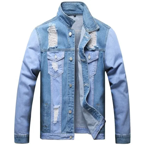 높은 품질 스트리트 패션 남성 청바지 재킷 아웃웨어 스트리트 착용 인쇄 자수 산 세척 재킷 사용자 정의 남성 데님 재킷