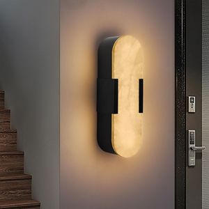 Applique da Parete in Marmo Naturale da 35 cm, Set di Applique Moderne Nere per Interni, Illuminazione a Parete per Soggiorno e Camera da Letto, Set da Due Pezzi - Product Image 1