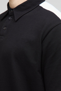 Polos OEM de manga larga con cremallera de un cuarto para hombre, 100% algodón, color sólido, logotipo impreso personalizado, ajuste holgado, polos con estampado. - Product Image 2