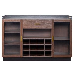Credenza Portabottiglie FCH per 12 Bottiglie con Doppia Porta in Vetro, Cassetto Singolo, Telaio Nero e Pannelli Interni in Particelle Grigio-Marrone - Product Image 6