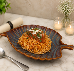 Large Leaf Shape <b>Ceramic</b> Pasta <b>Plate</b> Handmade Glazed Serving Platter for Pasta, Salad & Snacks Home, Restaurant & Gifting - Product Image 1