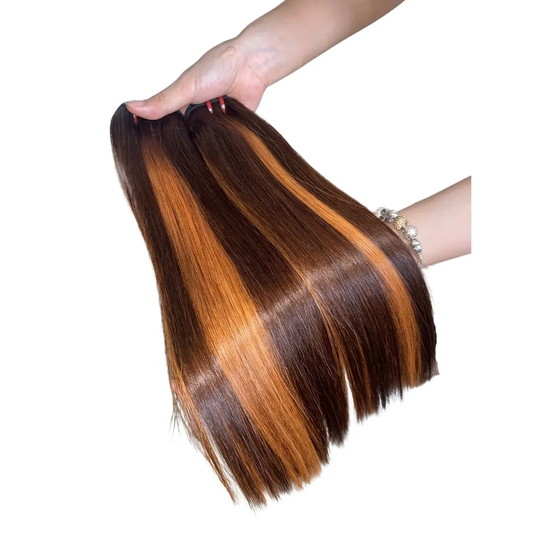 Cheveux humains bruts non transformés Top Trending Color Orange Bundles de cheveux raides Genius Weft Hair Extensions HD Lace Wigs