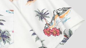 Men's <b>White</b> Short Sleeve Hawaiian <b>TShirt</b> With Palm Tree Print Regular Fit Casual Wear V-Neck Cotton Woven Breathable - Product Image 4