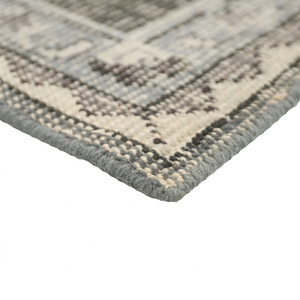 Tapis de zone moderne personnalisé de haute qualité gris ivoire vieilli à triple médaillon, bordure géométrique, écologique, antidérapant, tufté à la main - Product Image 6