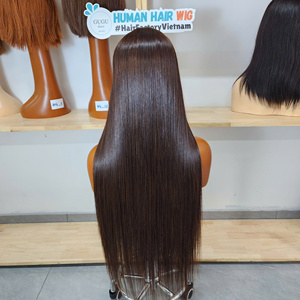 Pelucas de cabello humano virgen vietnamita 100% de doble densidad, con cierre frontal de encaje transparente HD 5x5, sin pegamento, lisas como hueso, densidad 200. - Product Image 1