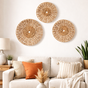 Décoration murale en rotin naturel tressé à la main, étoile de mer souriante, style bohème pour chambre d'enfant et crèche, art de style côtier - Product Image 2