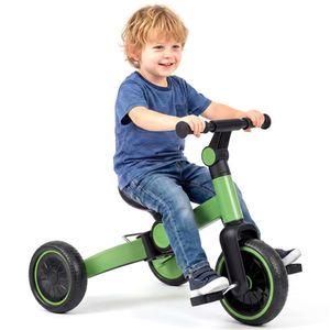 Tricycle pliable 5-en-1 vert pour tout-petits avec guidon réglable, siège ergonomique et pédales amovibles pour enfants - Product Image 2