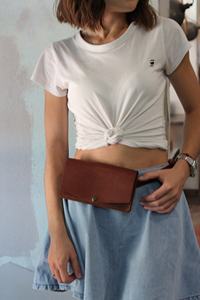 Handmade Minimalist <b>Pouch</b> Wallet Brown <b>Leather</b> <b>Belt</b> Bag with Zipper Closure Waist Pack LWB-0032C - Product Image 5