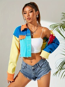 Chaqueta Vaquera Desgastada de Manga Larga OEM 2026, Nueva Colección, Colorida, Estilo Cowboy, Top Corto para Mujer, Abrigos de Moda Femenina - Product Image 4