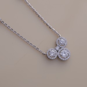 IGI Certified Lab Grown Diamond Three Stone Halo Pendant Necklace in 9K White / Yellow & Rose Gold Elegant <b>Cluster</b> Design - Product Image 1