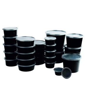 Distribuidor de confianza de cajas de plástico PP reciclado a prueba de fugas para llevar contenedores redondos de alimentos negros/transparentes de 250ml - Product Image 1