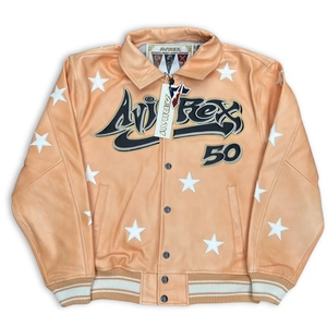 AVIREX 50th Anniversary Leather <b>Bomber</b> <b>Jacket</b> | Genuine Cow Leather Varsity Streetwear Breathable All Seasons <b>Vintage</b> <b>Jacket</b> - Product Image 3