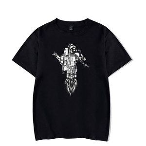 <b>Men's</b> Black Astronaut Front Printed T-Shirt Short Sleeve Casual O-Neck 100% Cotton Breathable Loose Fit Jersey Fabric - Product Image 3