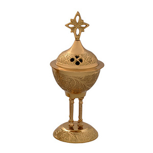 Quemador de Incienso de Latón con Cuatro Patas y Tapa Cruzada |   Incensario para Altar de Iglesia – DOUBLE VEE EXPORTS - Product Image 1