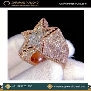 Anillo de Moissanita con Incrustaciones de Estrellas Grandes Chapado en Oro de Plata Esterlina 925 para Hombre, Estilo Hip Hop, Bling de Campeonato - Product Image 2