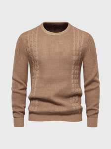 เสื้อสเวตเตอร์คอกลมลายเคเบิ้ลสำหรับผู้ชาย ดีไซน์ทันสมัยและอบอุ่น ผลิตจากผ้าฝ้ายถัก เหมาะสำหรับฤดูใบไม้ร่วง/ฤดูหนาว มีไซส์พลัสไซส์ให้เลือกหลายขนาด - Product Image 6