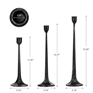 3-Piece Textured Cast Iron <b>Candlestick</b> Pillar Set - Graduated Heights Modern <b>Black</b> Taper <b>Holders</b> with Stippled Finish - Product Image 1