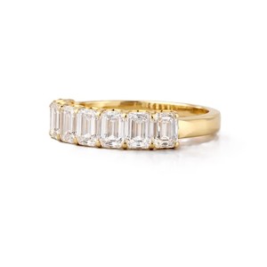 Bague de mariage demi-éternité en or rose massif 10K 14K 18K avec diamant de laboratoire taille émeraude certifié IGI, clarté DEF VS VVS - Product Image 2