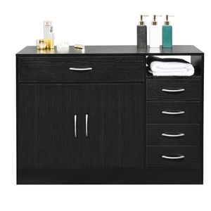 Armoire de salle de bain à double porte FCH avec cinq tiroirs, en MDF et triamine, meuble de rangement noir - Product Image 6