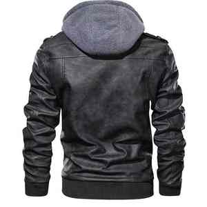 Veste de moto en cuir PU noir pour homme, écologique, avec logo sur le devant, style motard, manteaux d'hiver avec fermeture éclair - Product Image 4