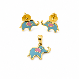 Namivaa 18Kt Yellow Gold Geometric <b>Elephant</b> Jewelry Set for Girls High Polish Enamel Pendant and Stud <b>Earrings</b> Daily Wear Gift - Product Image 2