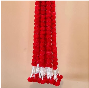 Guirlande de fleurs traditionnelle orange, jaune et rouge, décoration suspendue pour la maison, pour Diwali, salon intérieur, 100% faite à la main en fibres végétales - Product Image 4