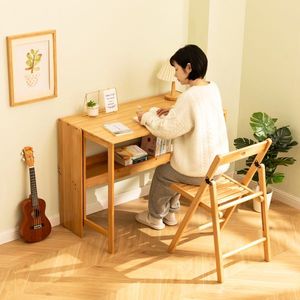 Bamboo Folding Desk Space-Saving Computer Desk for Small Spaces Foldable <b>Study</b> <b>Table</b> for Home Office Bedroom Dorm Apartment - Product Image 6