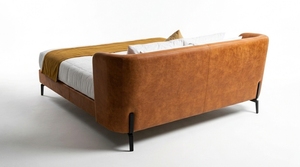 Cama de Lujo con Base Ajustable Tapizada en Tela Naranja de Alta Calidad, Diseño Moderno, Tamaño Queen, Estructura Suave - Product Image 2