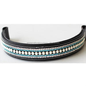 หนังแท้100% หนังสีดำเบาะหนังนิ่มสายรัดคิ้วม้าด้วยคริสตัลที่กำหนดเองที่ไม่ซ้ำกัน Bling และโซ่โลหะมุก - Product Image 2