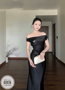 Robe longue de luxe unie pour femme, coupe sablier ajustée, en tissu tissé, décontractée, fabrication vietnamienne - Product Image 4