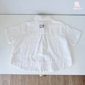 Chemise à manches courtes boutonnée pour enfants SeunKids, tissu tissé en lin Tencel, chemise décontractée pour garçons et filles - Product Image 3