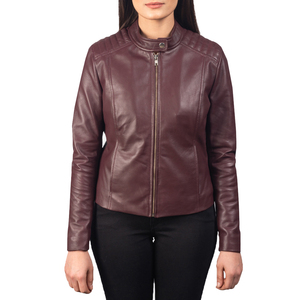 Veste élégante pour femmes en cuir synthétique marron, motif hivernal, logo, coupe ajustée minimaliste, col rabattu, fermeture éclair, fabrication OEM - Product Image 4