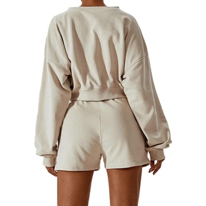 Ensembles pour femmes, vêtements de sport en coton de haute qualité, logo personnalisé, pour l'hiver, sweat-shirt et short de sport pour femmes, ensemble de 2 pièces, tendance 2026 - Product Image 5