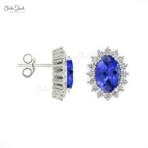 Produit le plus vendu sur Alibaba : Boucles d'oreilles clous de mariée en or 14 carats avec diamants, Tanzanite de haute qualité 6x4mm, Bijoux en gros - Product Image 2
