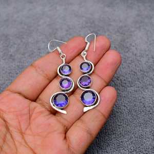 Handmade Amethyst <b>Earrings</b> 925 Sterling Silver Gold Plated Peace Shape Trendy Elegant Purple Stone Jewelry Wedding Export India - Product Image 5