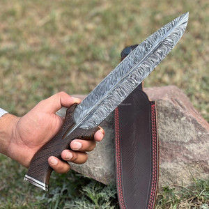 Cuchillo de Supervivencia y Caza de Acero al Carbono con Diseño de Pluma, Estilo Hoja, 13 cm, con Funda de Cuero, Hecho a Mano, Mosaico, Venta Caliente - Product Image 5