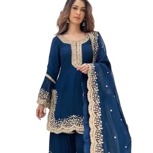 นักออกแบบล่าสุดการลําดับการเย็บปักถักร้อยเทียม Georgette ทํางานชุด Sharara โดย Fab Zone - Product Image 1