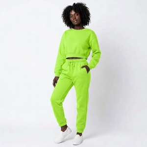 2 Piece Crop Sweatshirt Jogger Travel Set Fleece Crew Neck Comfortable Lightweight <b>Matching</b> Custom OEM Wholesale Manufacturer - Product Image 1