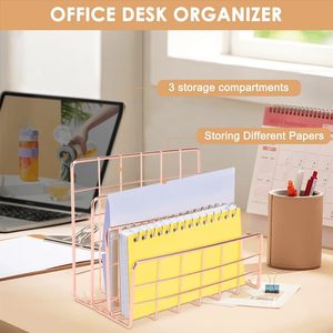 Minimalist Metal <b>Desk</b> Organizer Storage Rack Rose Gold Rectangle Freestanding Office Organizer for Neatening Documents - Product Image 2