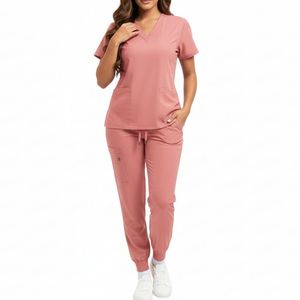High Quality Woven <b>Nurse</b> Scrubs Set Short Sleeve Hospital Uniform for Women Breathable Cotton Polyester Women Scrub Suits - Product Image 4